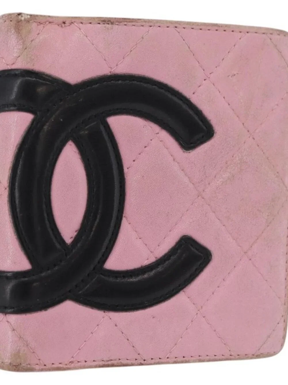 CHANEL Cambon Line Bifold Wallet Leather Pink Silver CC Auth bs35716